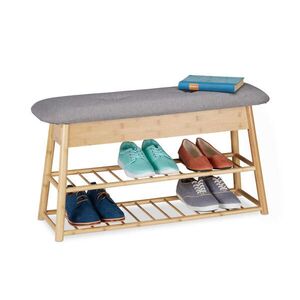 Relaxdays LAVICE Přírodní šedá bambus s polštářem úložný prostor 48x90x28 cm obraz
