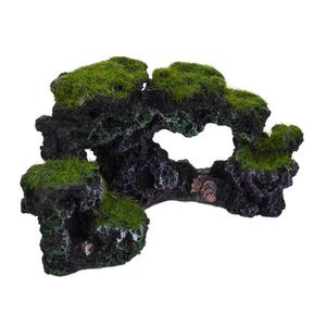 Relaxdays KÁMEN šedozelený akvarijní dekorace 3 otvory polyresin 17 cm obraz