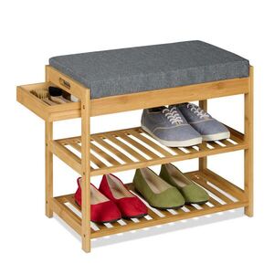 Relaxdays LAVICE Přírodní šedá na boty bambus se zásuvkou 55x30x49 cm obraz
