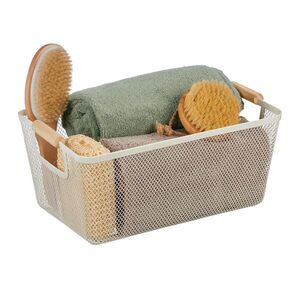 Relaxdays KOŠ Bílý drátěný ocel dřevěná madla 37 cm obraz