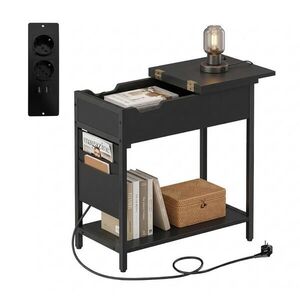 Relaxdays ODKLÁDACÍ STOLEK Černý se zásuvkou USB MDF kov 60x60x31, 5 cm obraz
