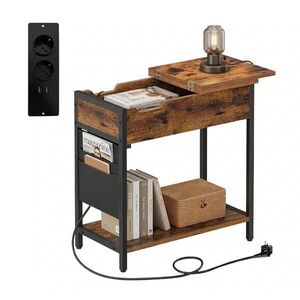 Relaxdays ODKLÁDACÍ STOLEK Vintage hnědý se zásuvkou USB obraz