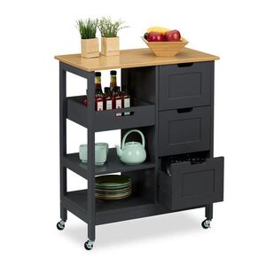 Relaxdays VOZÍK šedý kuchyňský s pracovní deskou 3 zásuvky 85 cm obraz