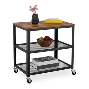 Relaxdays VOZÍK Černá Hnědá industriální styl kov MDF 3 police obraz