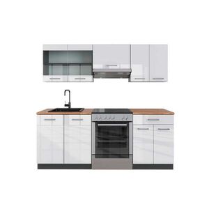 Vicco KUCHYŇSKÝ KOUT R-Line Bílý vysoký lesk/antracit 200 cm , PD Dub obraz