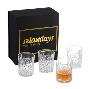 Relaxdays SKLENICE Transparentní 4dílná-sada na whisky sklo reliéfní vzor 300 ml dárková krabička obraz