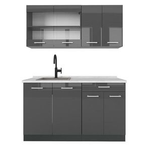 Vicco JEDNOTKOVÁ KUCHYNĚ R-Line Antracitový vysoký lesk 140 cm , PD Mramor obraz