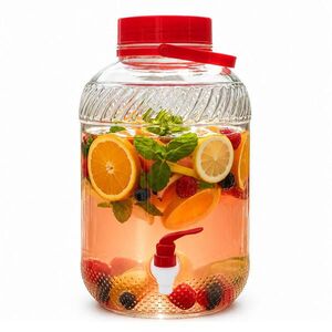 Relaxdays DÁVKOVAČ NÁPOJŮ Červený skleněný s kohoutkem 10 l obraz