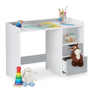 Relaxdays STŮL Psací Bílá Šedá pro děti 2 zásuvky MDF obraz