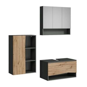 Vicco KOUPELNOVÝ NÁBYTEK Willow, Řemeslný dub/Antracit, 3dílná obraz