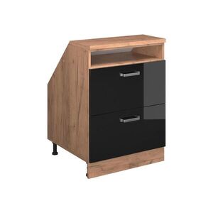 Vicco KUCHYŇSKÁ SKŘÍŇKA POD ŠIKMOU STŘECHU R-Line Černý vysoký lesk 60 cm se 2 zásuvkami, korpus skříně hloubka 60 cm obraz