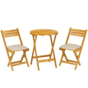 Outsunny SADA balkonového nábytku, 3dílná sada, akáciové dřevo, polyester, přírodní dřevo obraz