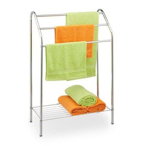 Relaxdays STOJAN NA RUČNÍKY Stříbrný 3ramenný s policí ocel 83, 5 cm obraz