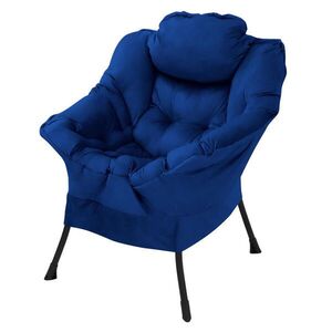 ML-DESIGN KŘESLO do obývacího pokoje, tmavě modré, pohodlné relaxační křeslo s boční kapsou a polštářem, 82 × 97 × 95 cm, nosnost do 120 kg obraz