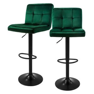 ML-DESIGN SADA 2 sametových barových židliček, zelené, výškově nastavitelné/otočné obraz