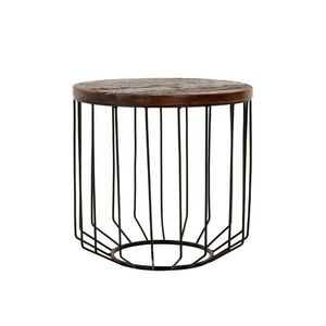 WOMO-DESIGN KONZOLOVÝ STOLEK kulatý Ø 50x50 cm přírodní černá z recyklovaného dřeva s kovovou konstrukcí obraz
