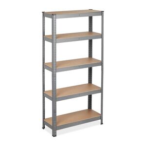 Relaxdays REGÁL Šedý těžkotonážní ocel MDF 5 polic 150x75x30 cm obraz