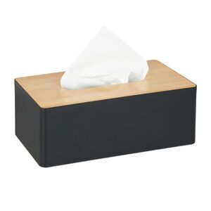 Relaxdays ZÁSOBNÍK Na kapesníky černý bambusové víko 26 cm obraz