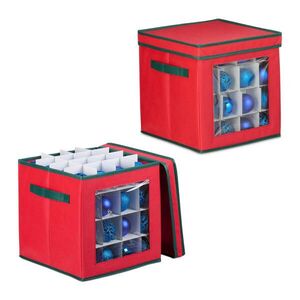 Relaxdays BOX červená zelená 2dílná-sada na vánoční koule 64 přihrádek 33 cm obraz