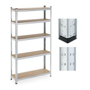 Relaxdays REGÁL stříbrný ocel MDF 5 polic 180 cm 500 kg obraz