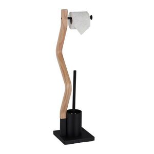 Relaxdays STOJAN WC Černá přírodní s kartáčem 75 cm obraz