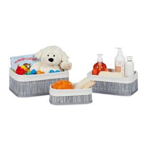Relaxdays KOŠÍK Šedá 3dílný-Set bambus obraz