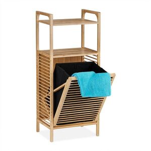 Relaxdays REGÁL Přírodní černá bambus koš na prádlo 2 police 95 cm obraz