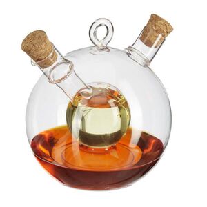 Relaxdays DÁVKOVAČ Transparentní 2-in-1 olej ocet sklo korek 375 ml obraz