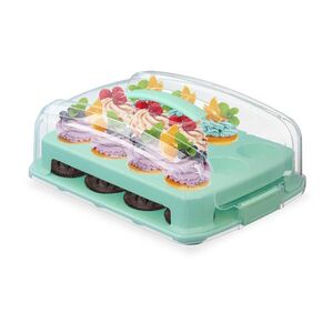 Relaxdays DÓZA Tyrkysová na 24 muffinů 2 patra plast obraz