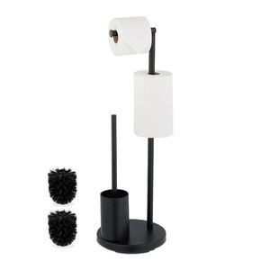 Relaxdays WC-SOUPRAVA Černá nerez volně stojící s WC kartáčem výška 68 cm obraz