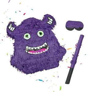 Relaxdays PIŇATA Fialová 3-dílná sada monstrum s maskou a holí obraz