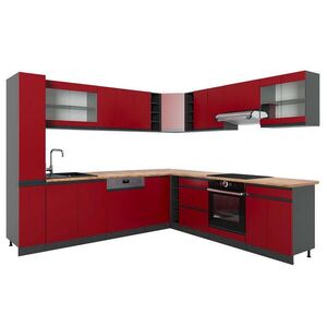 Vicco ROHOVÁ KUCHYŇ R-Line, Červená/Antracit, 277 x 257 cm J-Shape, PD Dub obraz