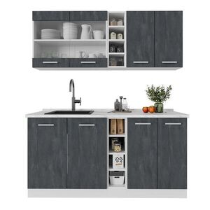 Vicco JEDNOTKOVÁ KUCHYNĚ R-Line Černý beton/bílá 160 cm bez pracovní desky obraz
