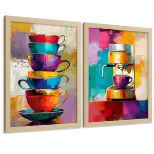 Nacnic PLAKAT Sada 2 Cafe Pop Art A3 Lehký dřevěný rám obraz