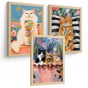 Nacnic PLAKAT Sada 3 Funny Cats A3 bez rámu obraz