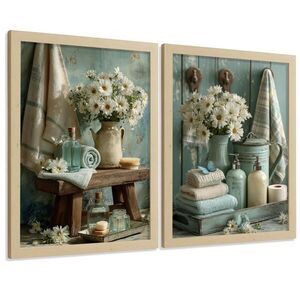 Nacnic PLAKÁT Sada 2 dekorativních koupelnových tisků, květinové v shabby chic Bezrámové A3 obraz