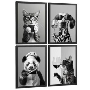 Nacnic PLAKAT Sada 4 Byn Animals A3 Černý rám obraz