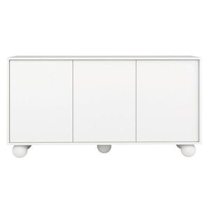 Beautysofa KOMODA Adel se 3 dvířky a kulatými nožkami, 154 cm, bezúchytková, bílá obraz
