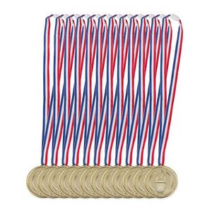 Relaxdays MEDAILE Zlatá 12er-Set plastová stuha Modrá Bílá Červená 62 cm obraz