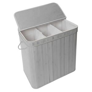 Relaxdays KOŠ NA PRÁDLO Šedý bambus s víkem 150 L obraz