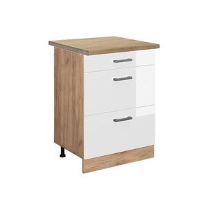 Vicco SPODNÍ SKŘÍŇKA KUCHYŇSKÉ LINKY R-Line Bílá vysoký lesk 60 cm se zásuvkami, PD Dub obraz