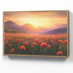 OnlyWow NÁSTĚNNÁ LAMPA S AKUMULÁTOREM Krajina - Západ slunce - Květinové pole 90x60 cm obraz