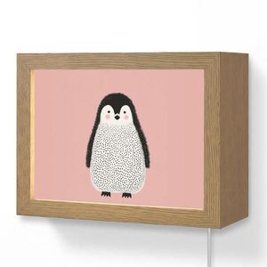 OnlyWow NÁSTĚNNÁ LAMPA Tučňák - Tečky - Minimalistický - Růžový 20x15 cm obraz