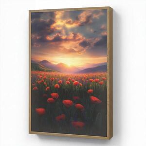 OnlyWow NÁSTĚNNÁ LAMPA S AKUMULÁTOREM Krajina - Západ slunce - Květinové pole 60x90 cm obraz