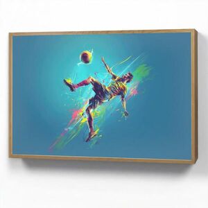 OnlyWow NÁSTĚNNÁ LAMPA S AKUMULÁTOREM Fotbalista - Stříkající barva - Barevné - Míč 100x70 cm obraz
