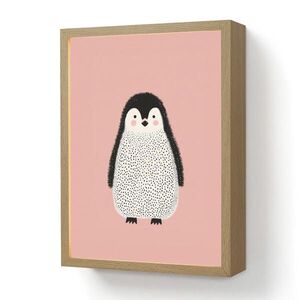 OnlyWow DOBÍJECÍ NOČNÍ LAMPIČKA Tučňák - Tečky - Minimalistický - Růžový 30x40 cm obraz