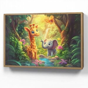OnlyWow DOBÍJECÍ NOČNÍ LAMPIČKA Žirafa - slon - květiny - džungle 90x60 cm obraz