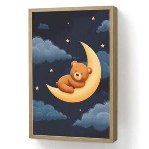 OnlyWow DOBÍJECÍ NOČNÍ LAMPIČKA Medvídek - Měsíc - Mraky - Hvězdy 40x60 cm obraz