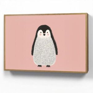 OnlyWow DOBÍJECÍ NOČNÍ LAMPIČKA Tučňák - Tečky - Minimalistický - Růžový 90x60 cm obraz