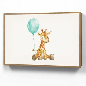 OnlyWow DOBÍJECÍ NOČNÍ LAMPIČKA Žirafa - Dítě - Zvířata - Modrý balón 90x60 cm obraz